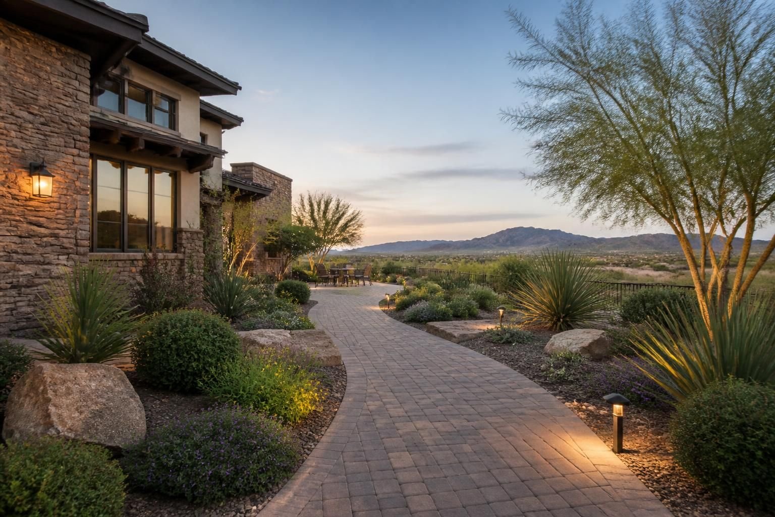 Residential development with finished landscape beds.
