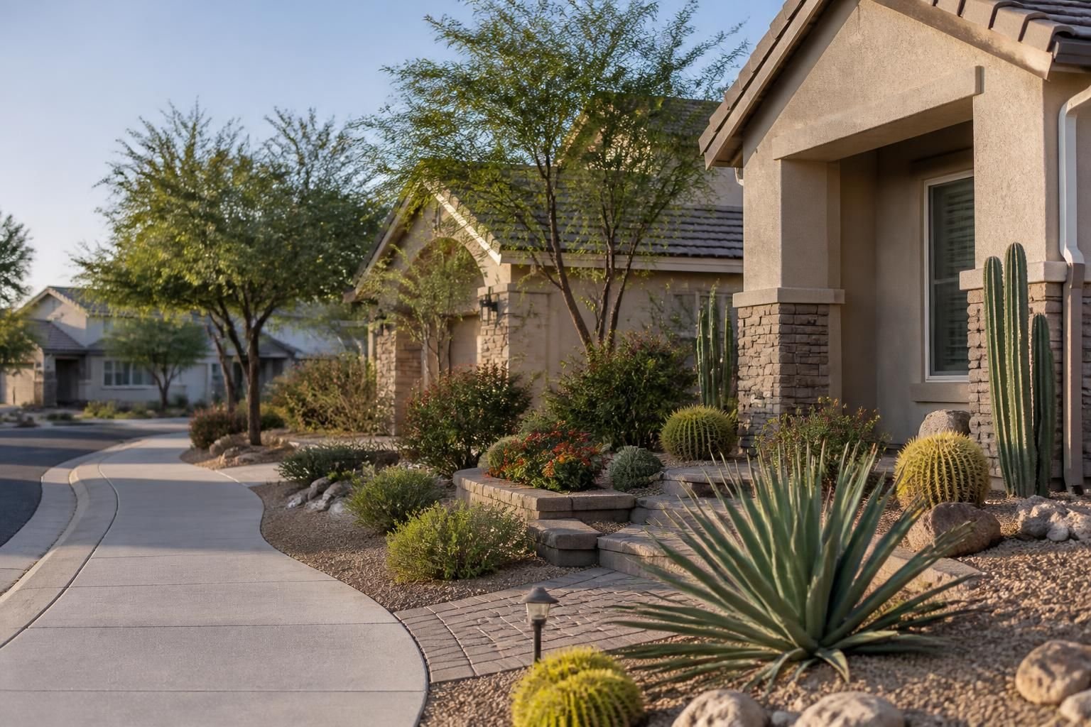 Family neighborhood with desert-friendly landscaping.